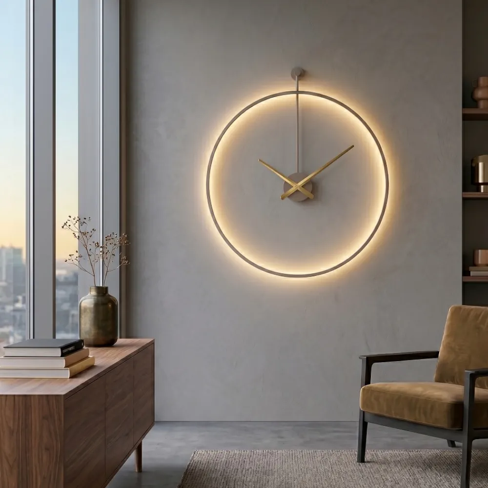Orologi Da Parete Moderni-Selezionato da Mazzolaluce Grande orologio rotondo da parete retroilluminato tortora 80cm