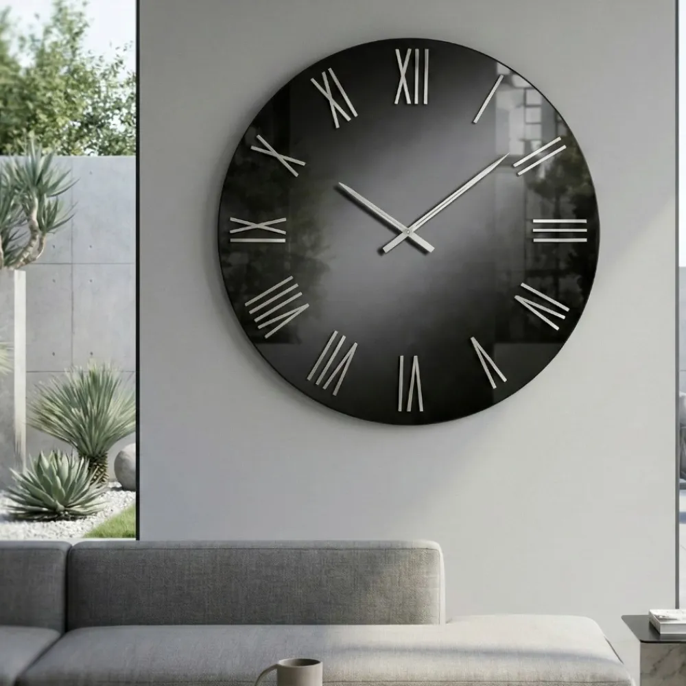 Orologi Da Parete Moderni-Selezionato da Mazzolaluce Grande orologio rotondo da parete moderno effetto specchio fume' 100cm