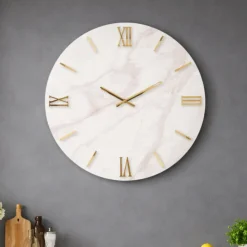Orologi Da Parete Moderni-Selezionato da Mazzolaluce Grande orologio rotondo moderno effetto marmo chiaro per soggiorno