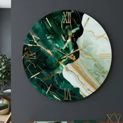 Orologi Da Parete Moderni-Selezionato da Mazzolaluce Grande orologio verde da parete design particolare effetto marmo 100cm