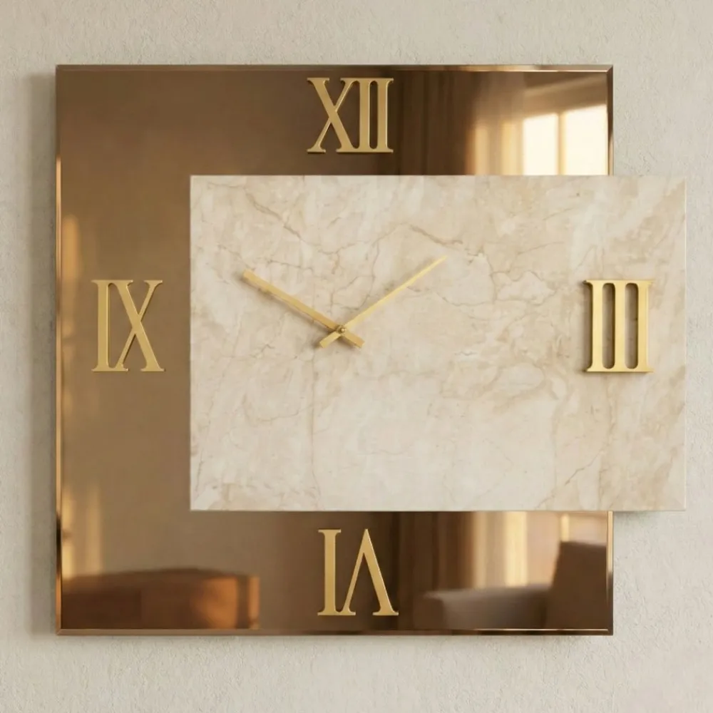 Orologi Da Parete Moderni-Selezionato da Mazzolaluce Grande orologio 100x110 da parete specchio bronzo marmo laminato