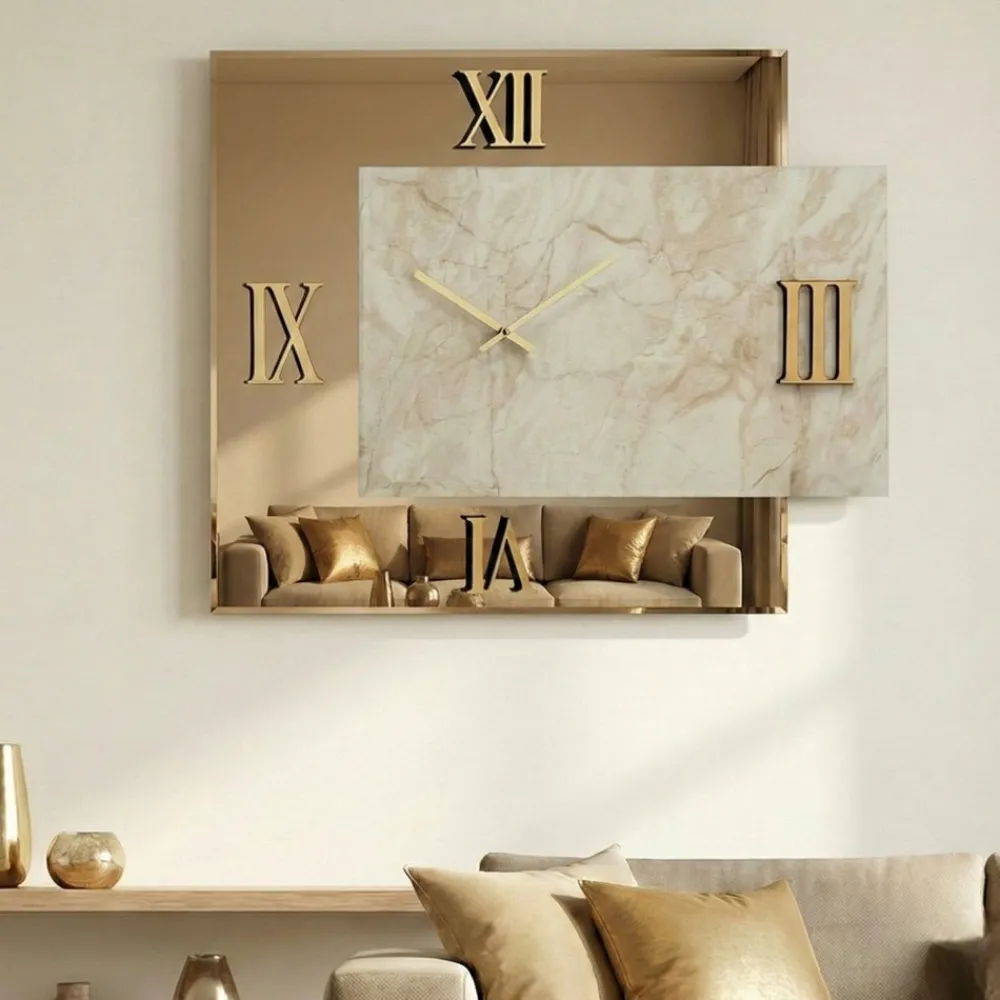 Orologi Da Parete Moderni-Selezionato da Mazzolaluce Grande orologio 100x110 da parete specchio bronzo marmo laminato