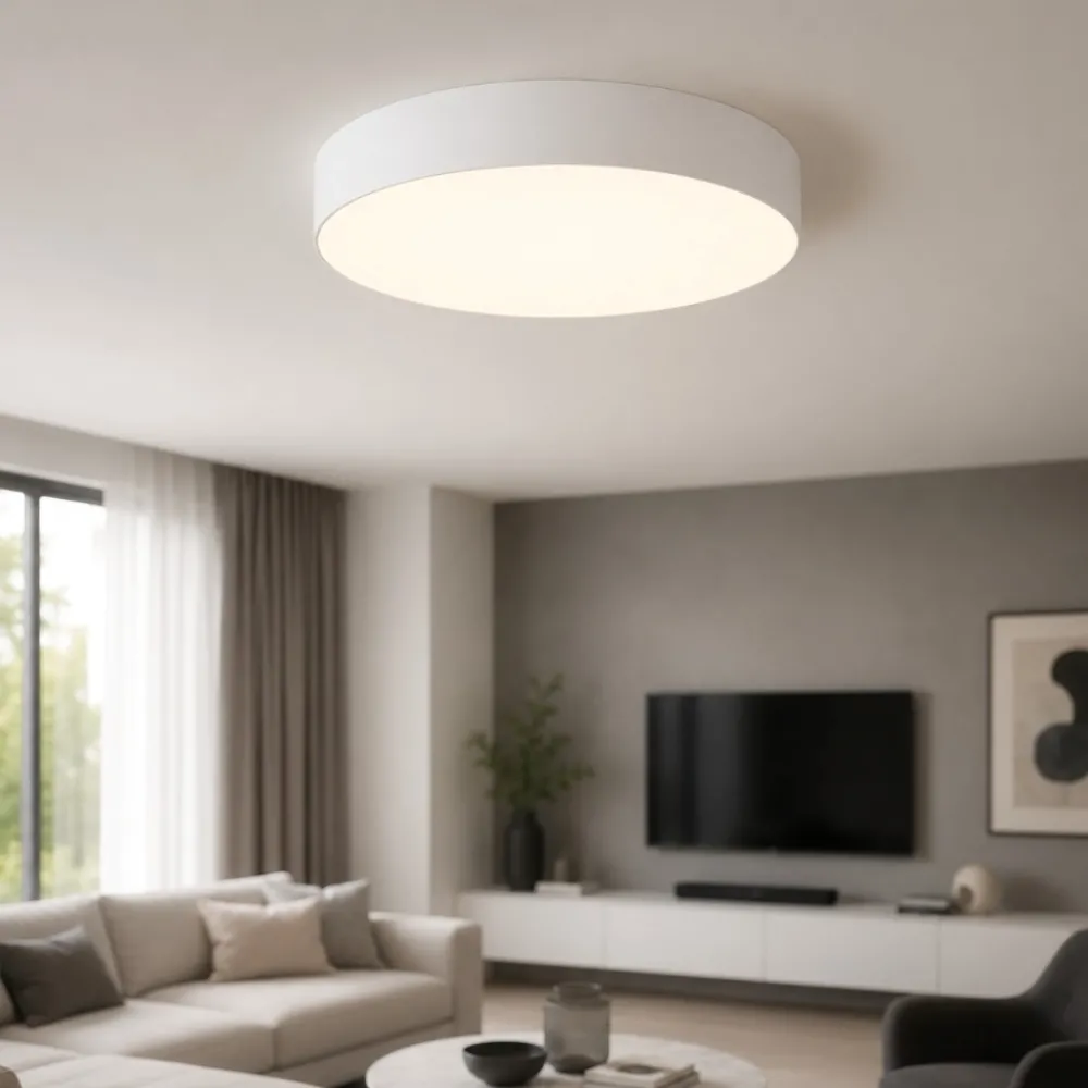Plafoniere Moderne-Selezionato da Mazzolaluce Grande plafoniera cilindro di tessuto 78 cm da soffitto bianco per salotto moderno