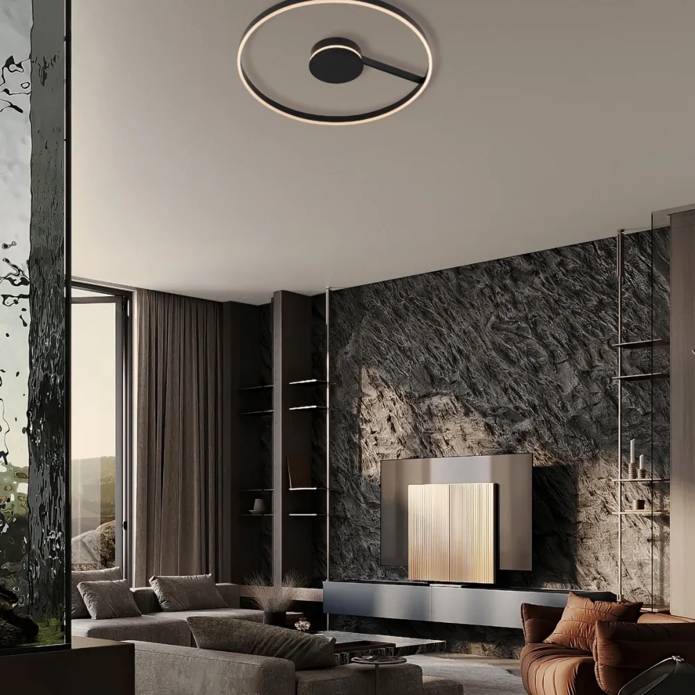 Plafoniere Moderne-Selezionato da Mazzolaluce Grande plafoniera 80 cm nera moderna per soggiorno led 57w cct 2700k 3000k 4000k dimmerabile