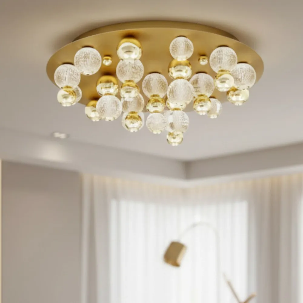 Plafoniere Moderne-Selezionato da Mazzolaluce Grande plafoniera oro sfere trasparenti per salone