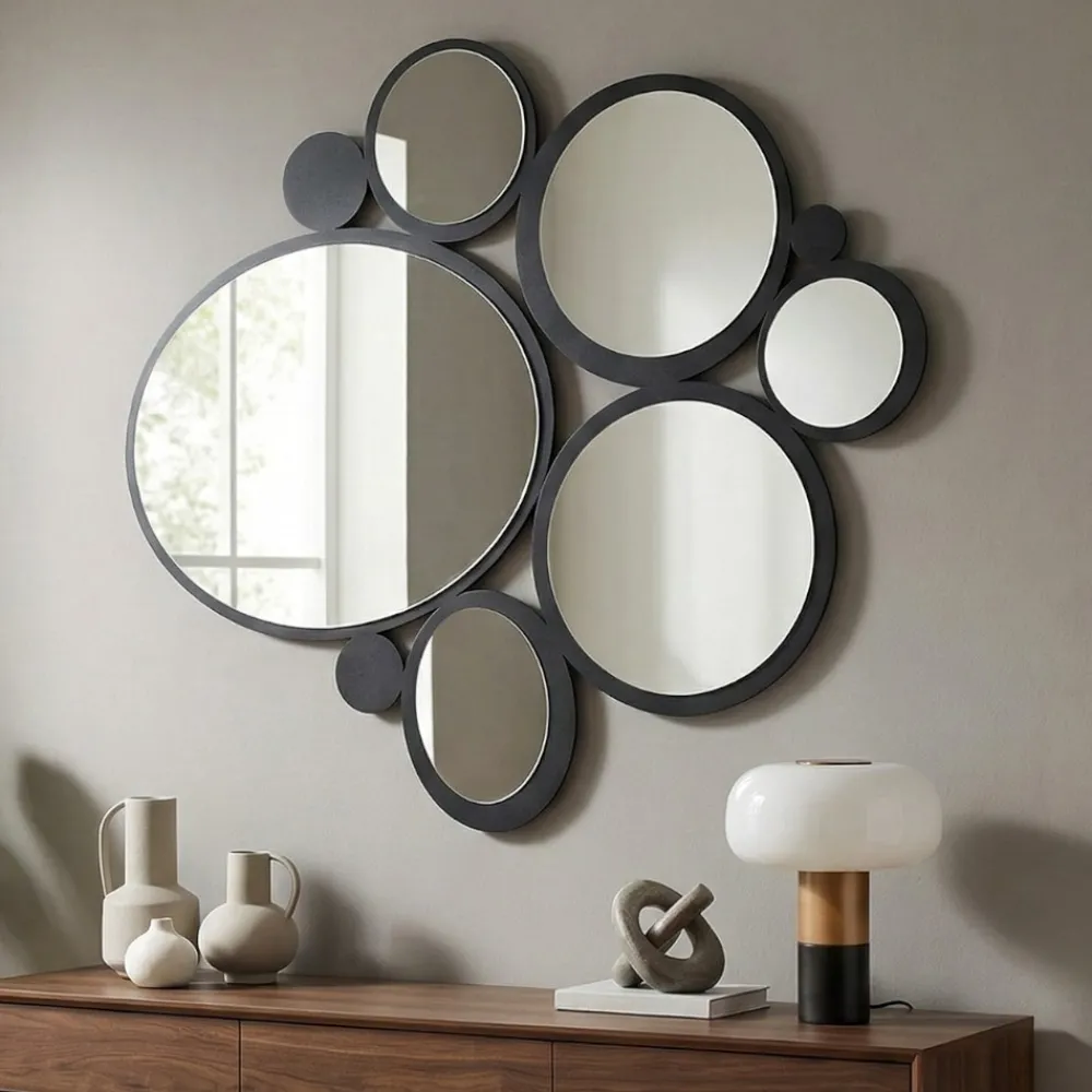 Specchi Da Parete-Selezionato da Mazzolaluce Grande specchio da parete nero cerchi 90x79 design moderno