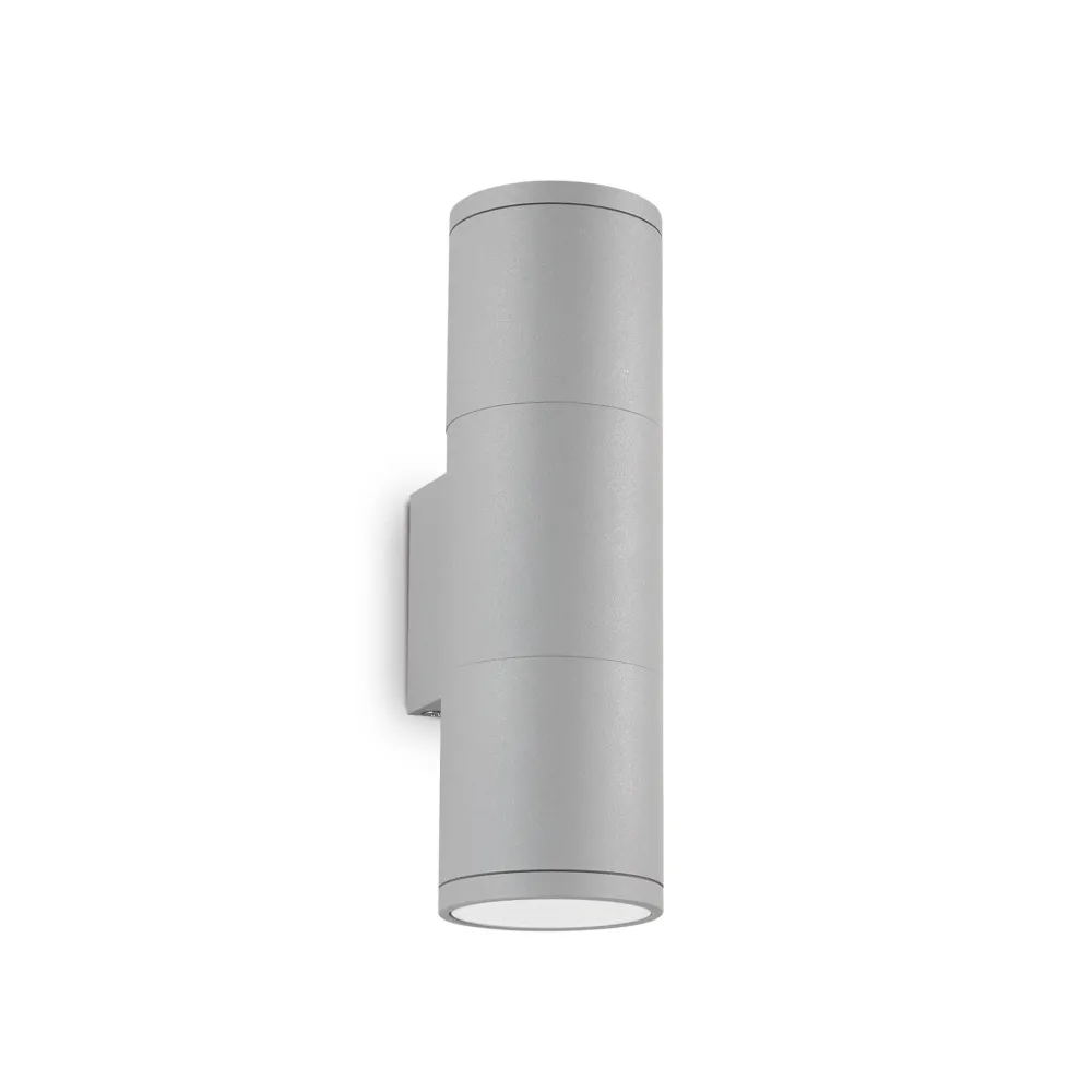 Applique Da Esterno-Ideal Lux Gun ap2 big applique da esterno cilindro biemissione grigio e27