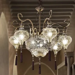 Lampadari Moderni-Ideal Lux Harem sp9 lampadario stile arabo 9 luci crtistallo ambra