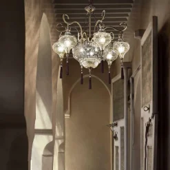 Lampadari Moderni-Ideal Lux Harem sp9 lampadario stile arabo 9 luci crtistallo ambra