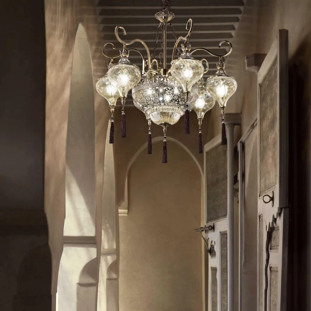 Lampadari Moderni-Ideal Lux Harem sp9 lampadario stile arabo 9 luci crtistallo ambra
