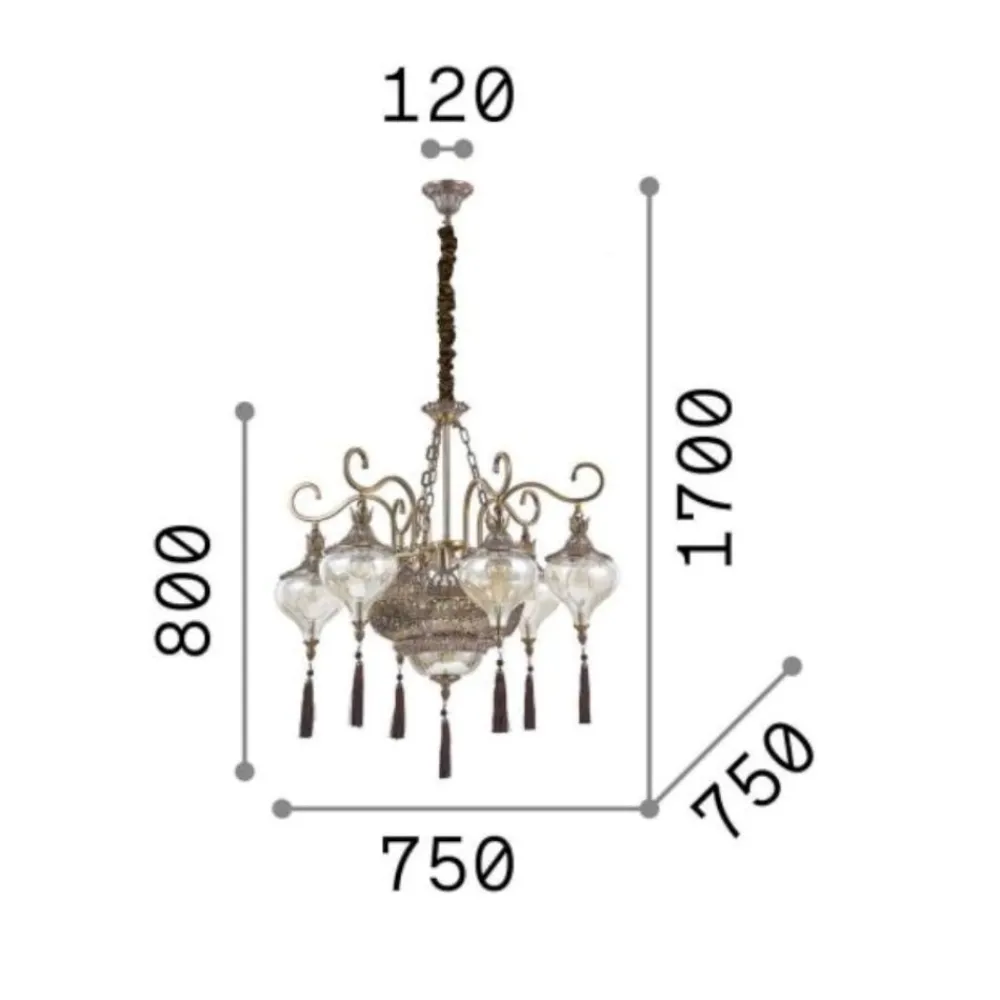 Lampadari Moderni-Ideal Lux Harem sp9 lampadario stile arabo 9 luci crtistallo ambra