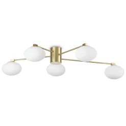 Plafoniere Moderne-Ideal Lux Hermes pl5 d90 plafoniera oro per camera da letto cinque luci sfere vetro bianco
