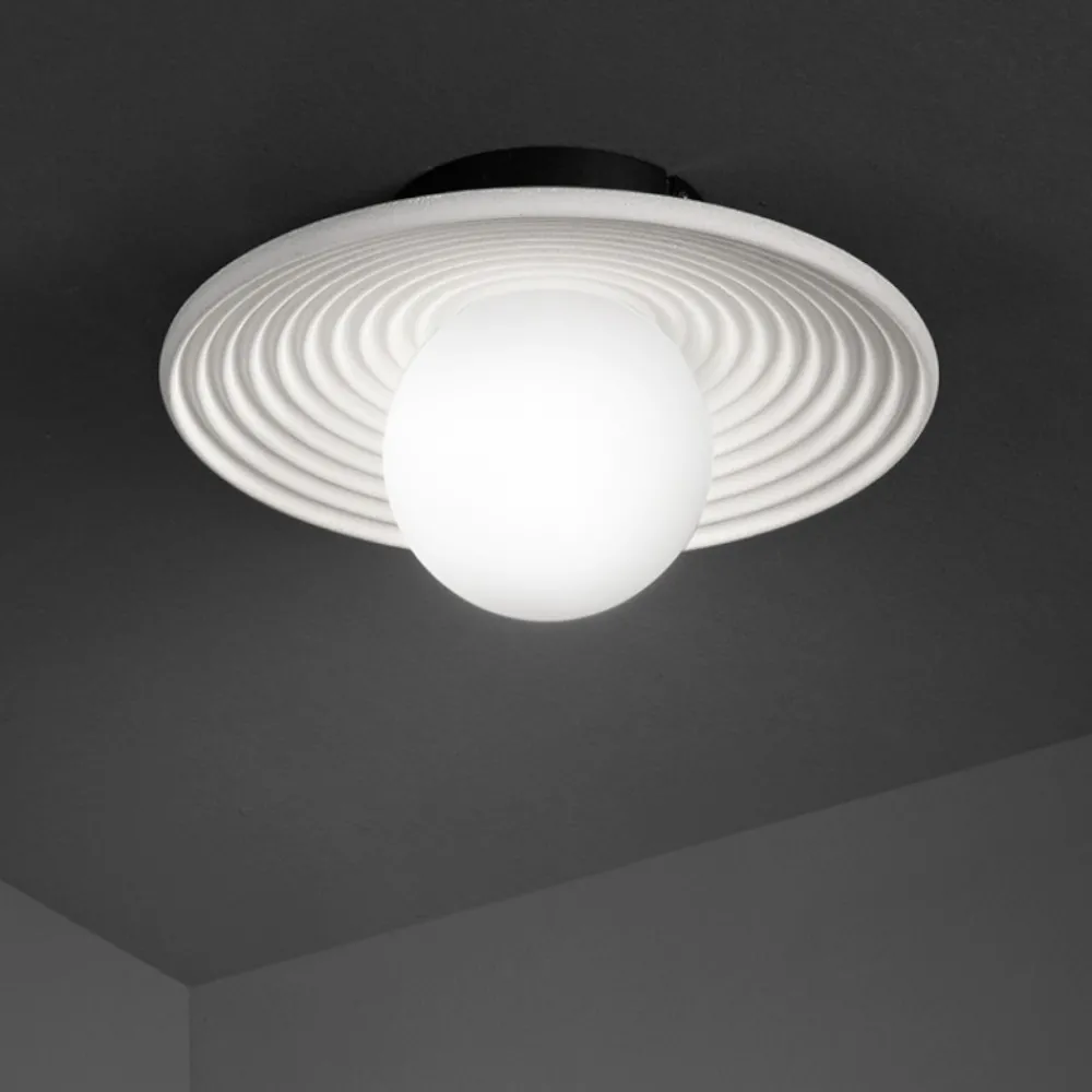 Plafoniere Moderne-Perenz Illuminazione Huevo perenz plafoniera di cemento bianca tonda sfera in vetro