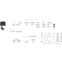 Illuminazione A Binario-Ideal Lux arca track faretto led nero per binario monofase 5w 4000k 48v orientabile ottica 40
