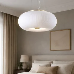 Lampadario Camera Da Letto-Ideal Lux arizona sp5 lampadario soggiorno vetro bianco rigato