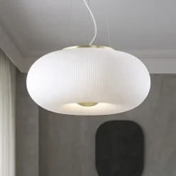 Lampadario Camera Da Letto-Ideal Lux arizona sp5 lampadario soggiorno vetro bianco rigato