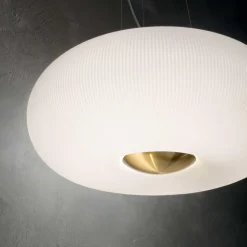 Lampadario Camera Da Letto-Ideal Lux arizona sp5 lampadario soggiorno vetro bianco rigato