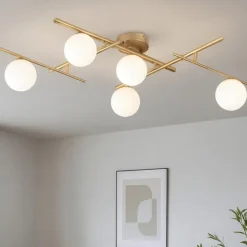 Plafoniere Moderne-Ideal Lux atlas pl5 plafoniera moderna oro sfere vetro
