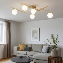 Plafoniere Moderne-Ideal Lux atlas pl5 plafoniera moderna oro sfere vetro
