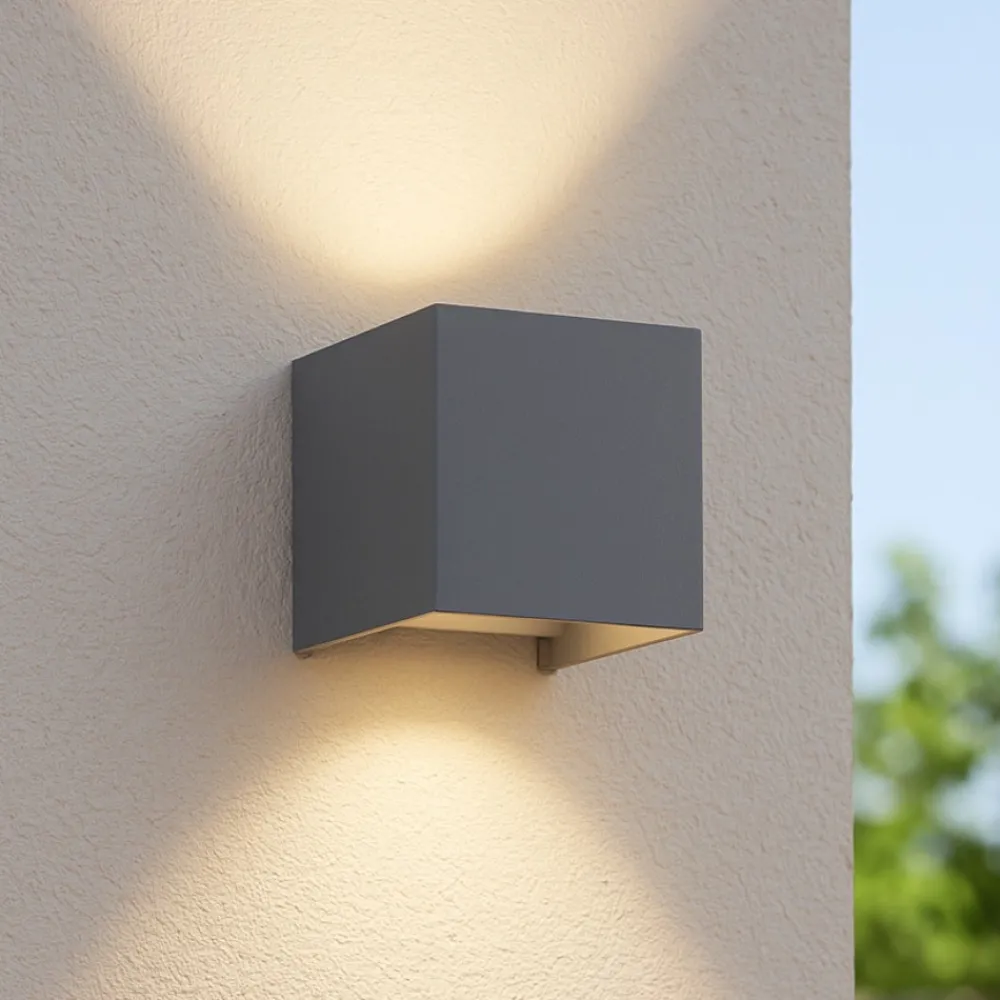 Applique Da Esterno-Ideal Lux atom ap d10 applique per esterno balcone cubo antracite led 3000k ip54