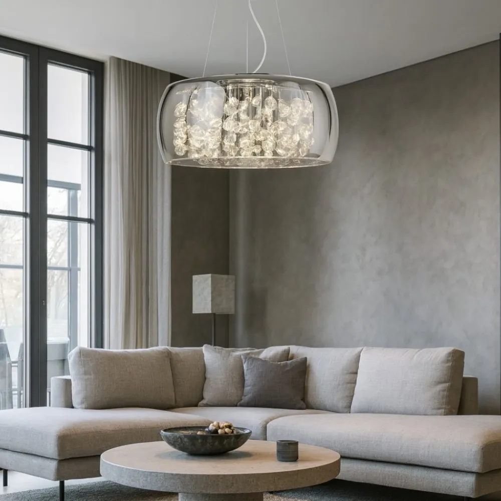 Lampadari Moderni-Ideal Lux audi-80 sp8 lampadario moderno per salotto vetro fume' otto luci
