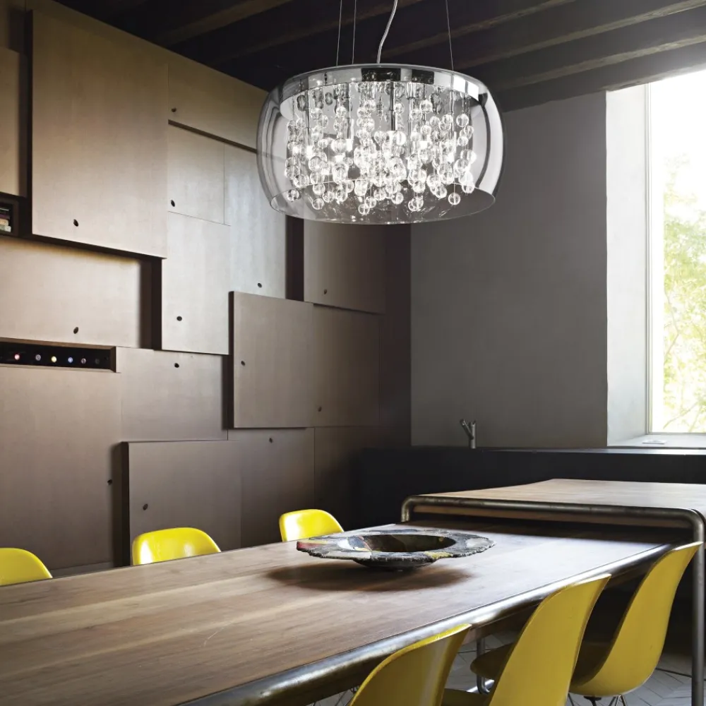 Lampadari Moderni-Ideal Lux audi-80 sp8 lampadario moderno per salotto vetro fume' otto luci
