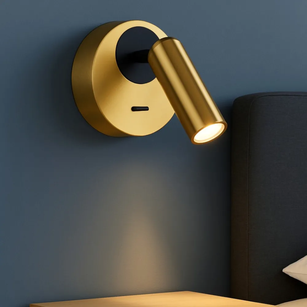 Applique Camera Da Letto-Ideal Lux bean ap round applique per comodino camera da letto led 3000k ottone