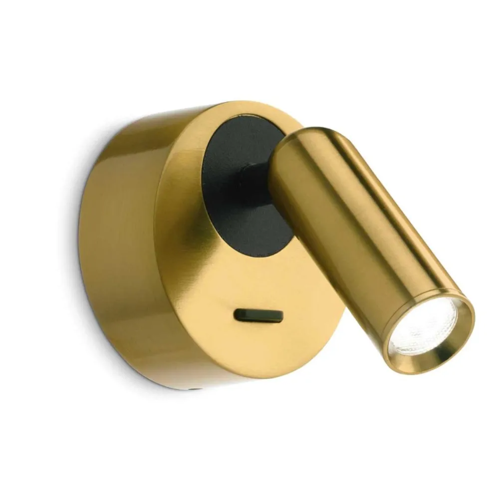 Applique Camera Da Letto-Ideal Lux bean ap round applique per comodino camera da letto led 3000k ottone