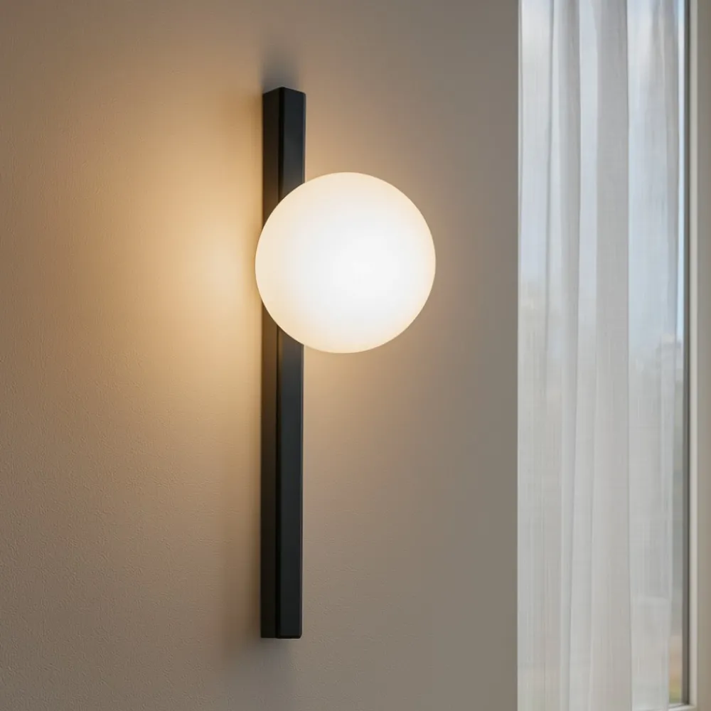 Applique Da Parete-Ideal Lux binomio ap1 applique elegante nera sfera vetro bianco