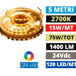 Strisce Led-Ideal Lux bobina 5mt striscia led 14,4w-mt 2700k 24v dc cri90