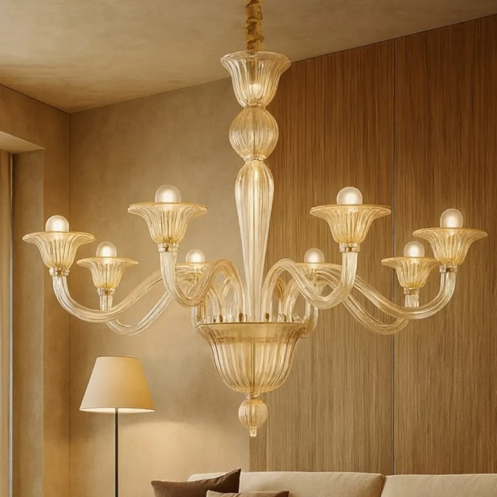 Lampadari Moderni-Ideal Lux brigitta sp8 lampadario cristallo ambra