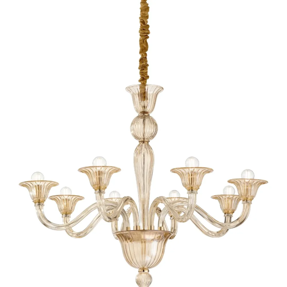 Lampadari Moderni-Ideal Lux brigitta sp8 lampadario cristallo ambra