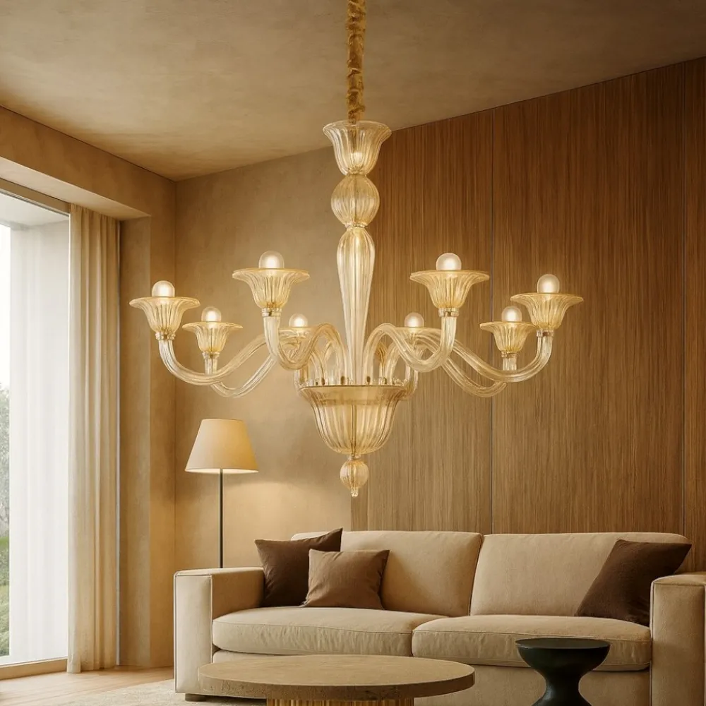 Lampadari Moderni-Ideal Lux brigitta sp8 lampadario cristallo ambra