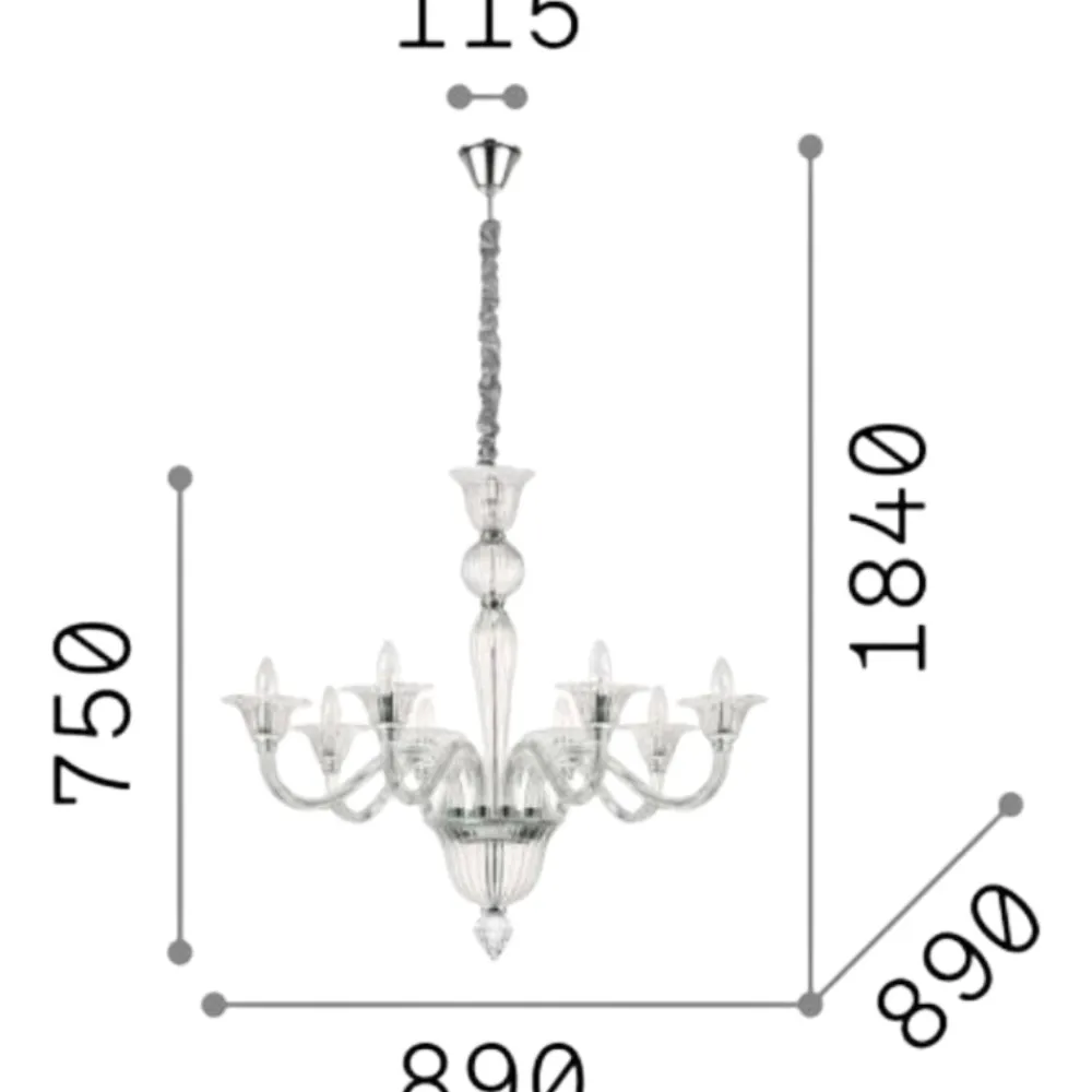 Lampadari Moderni-Ideal Lux brigitta sp8 lampadario cristallo ambra