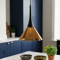 Lampade A Sospensione-Ideal Lux cocktail lampada a sospensione per penisola cucina vetro ambra led 3000k