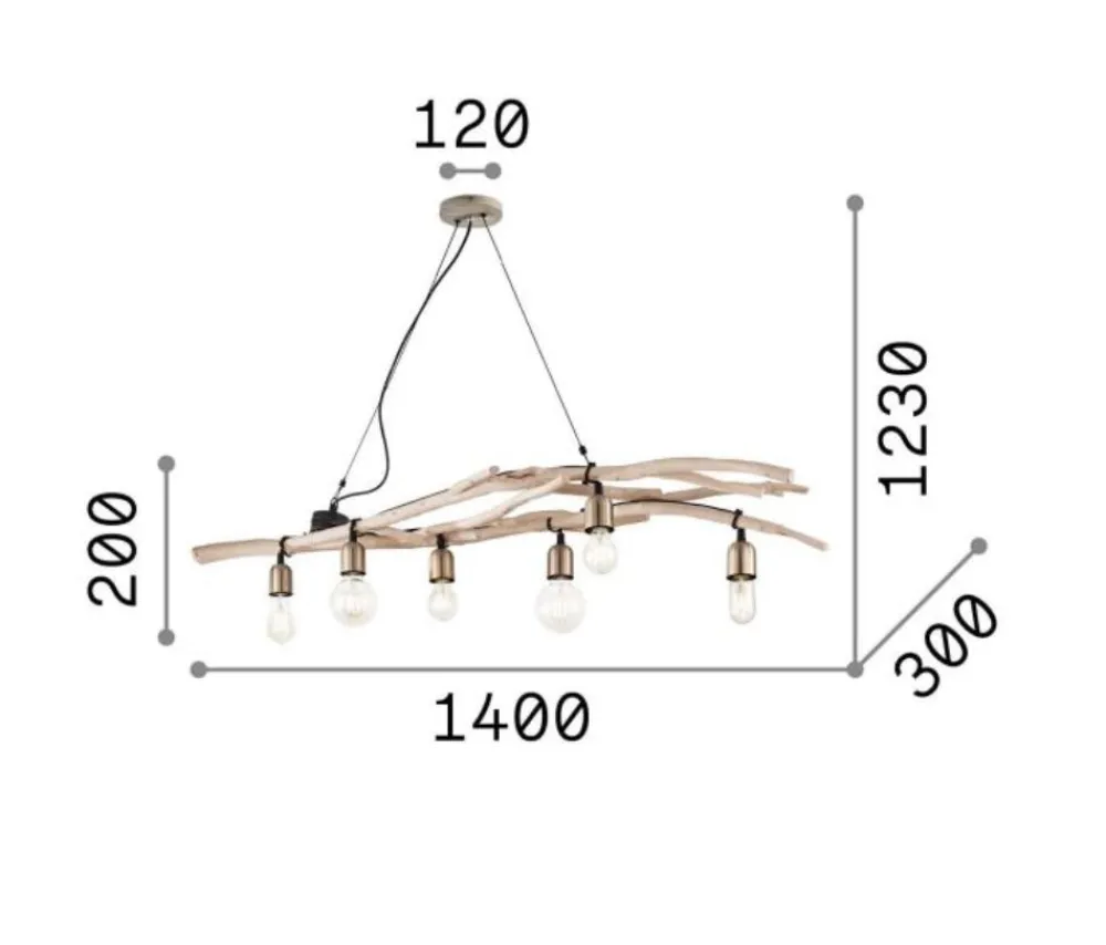 Lampadari Moderni-Ideal Lux driftwood sp6 lampadario casa in montagna 6 luci rami di legno