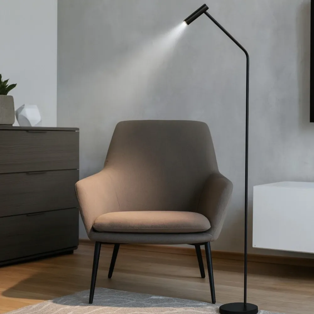 Lampade Da Terra-Ideal Lux easy pt lampada da terra nera design led 3,5w 3000k orientabile