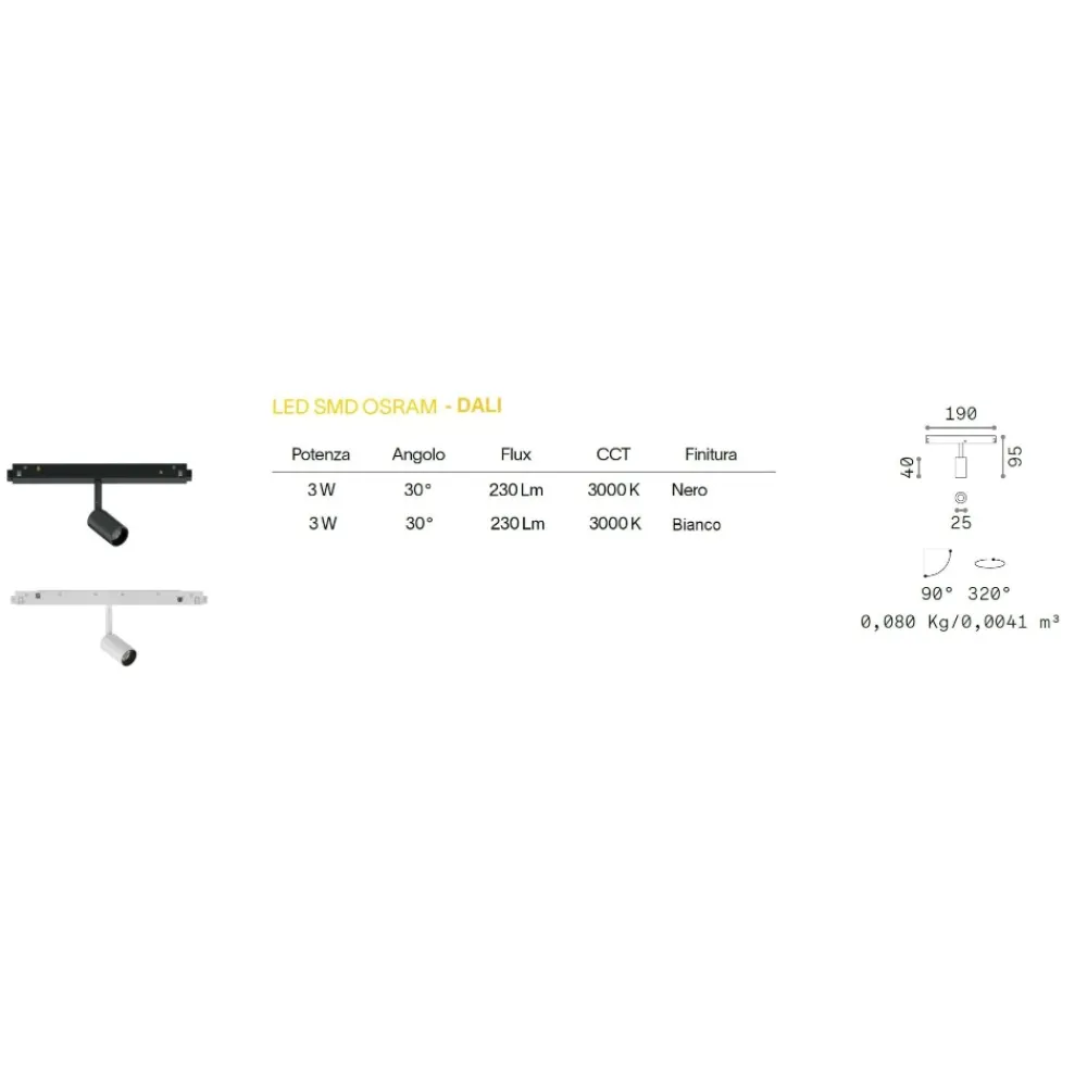 Illuminazione A Binario-Ideal Lux ego faretto led 3w 30000k osram bianco dali dimmerabile orientabile per binario monofase