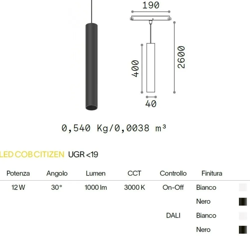 Illuminazione A Binario-Ideal Lux ego pendant lampada led 13w 3000k nero 48v ottica 30