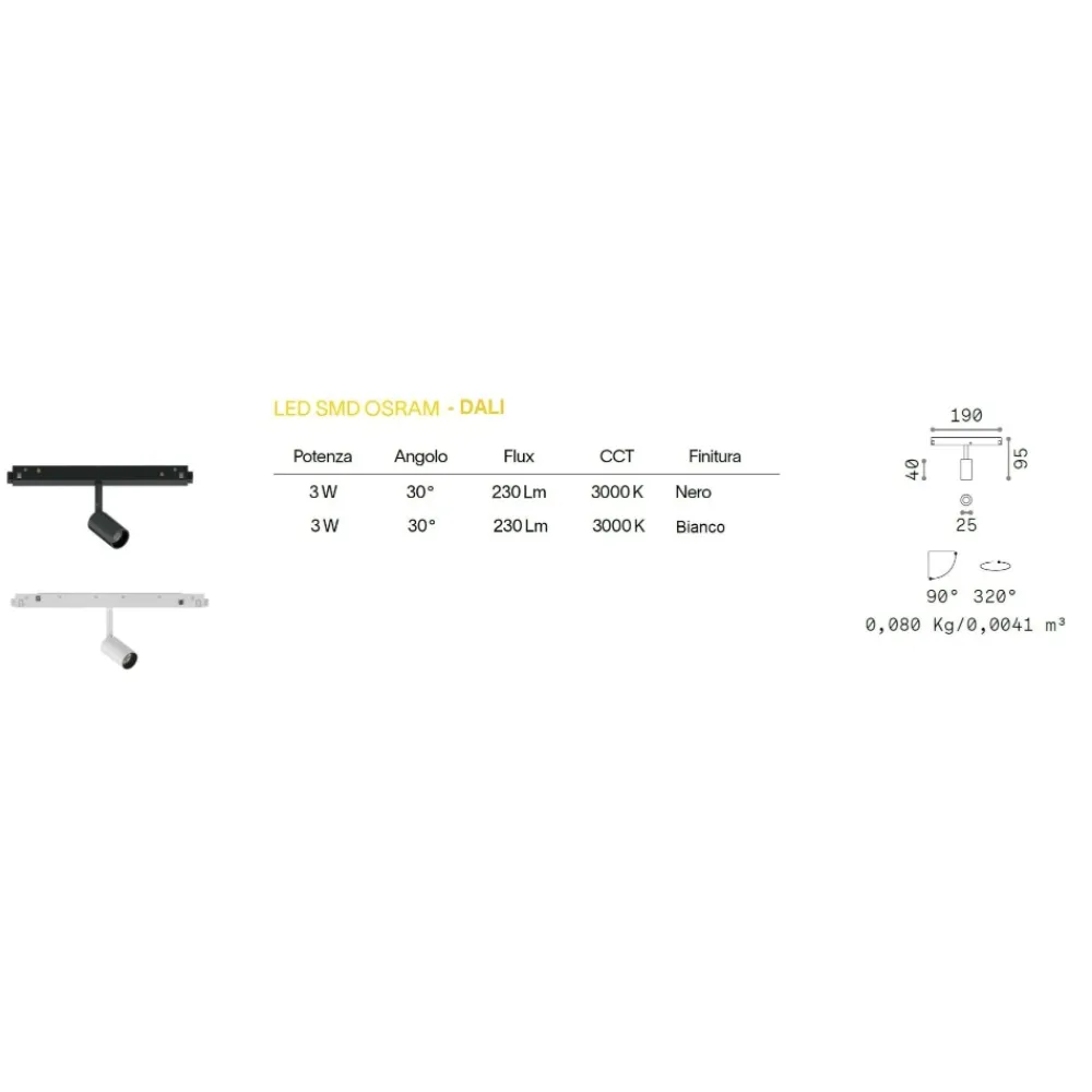 Illuminazione A Binario-Ideal Lux ego track faretto monofase nero 3w 3000k led dimmerabile orientabile