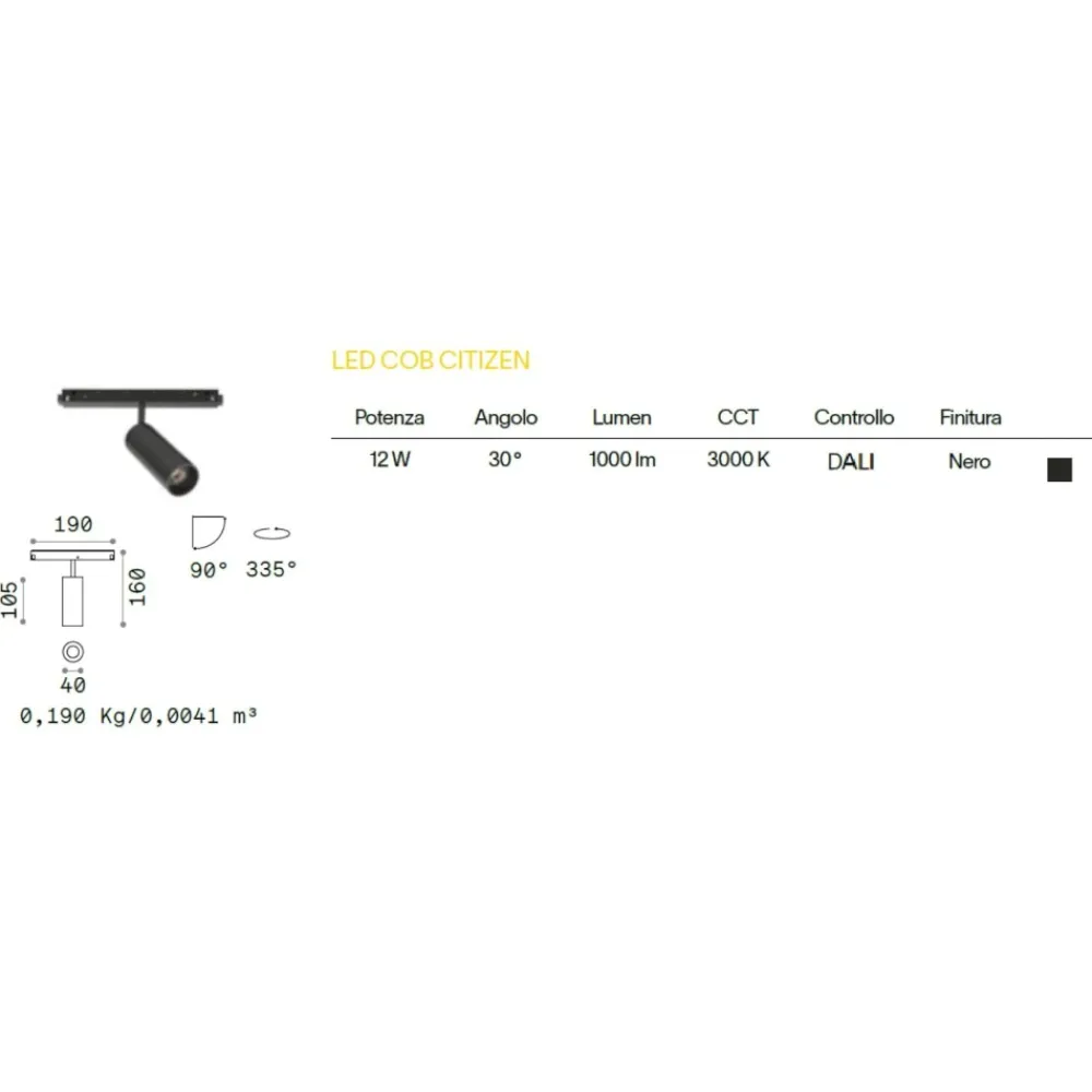 Illuminazione A Binario-Ideal Lux ego track single 12w 3000k dali faretto led nero