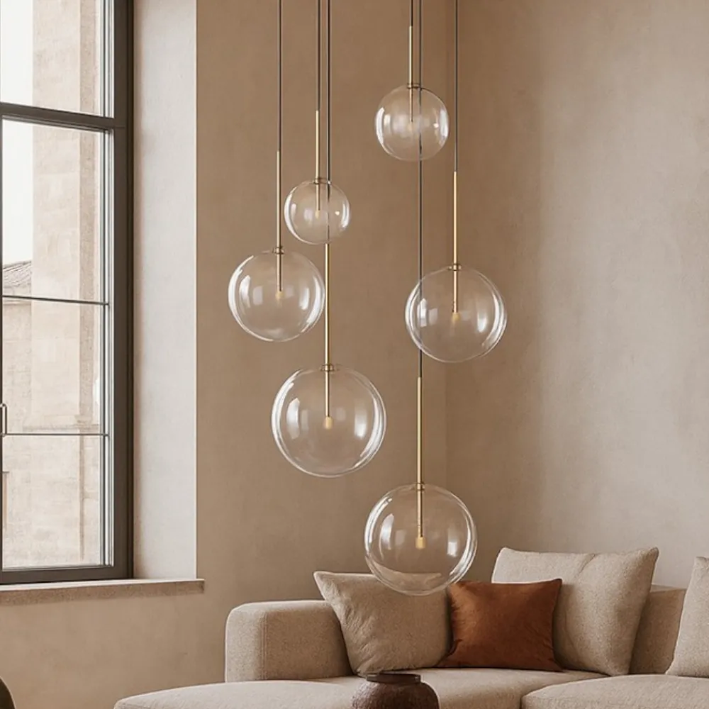Lampadari Moderni-Ideal Lux equinoxe sp6 lampadario per soggiorno dorato con bocce vetro