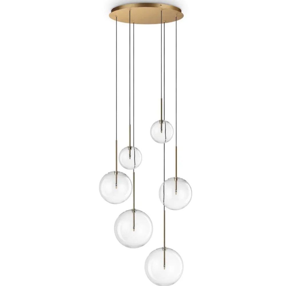 Lampadari Moderni-Ideal Lux equinoxe sp6 lampadario per soggiorno dorato con bocce vetro