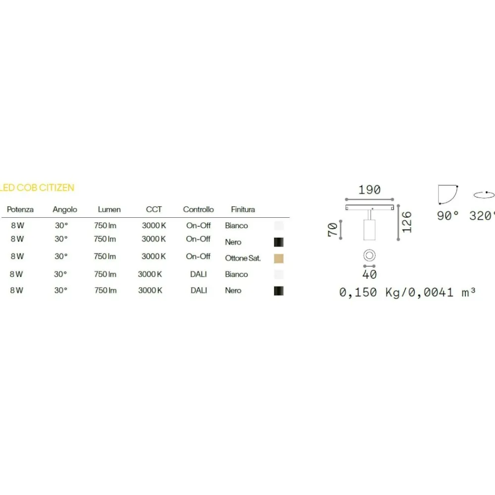 Illuminazione A Binario-Ideal Lux faretto led 8w bianco orientabile magnetico osram per binario monofase 48v