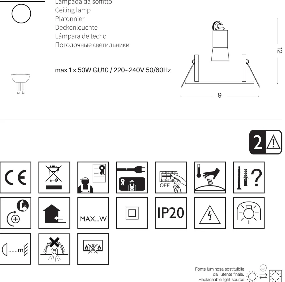 Faretti Da Incasso-Ideal Lux funky fi faretto nero quadrato da incasso per controsoffitto