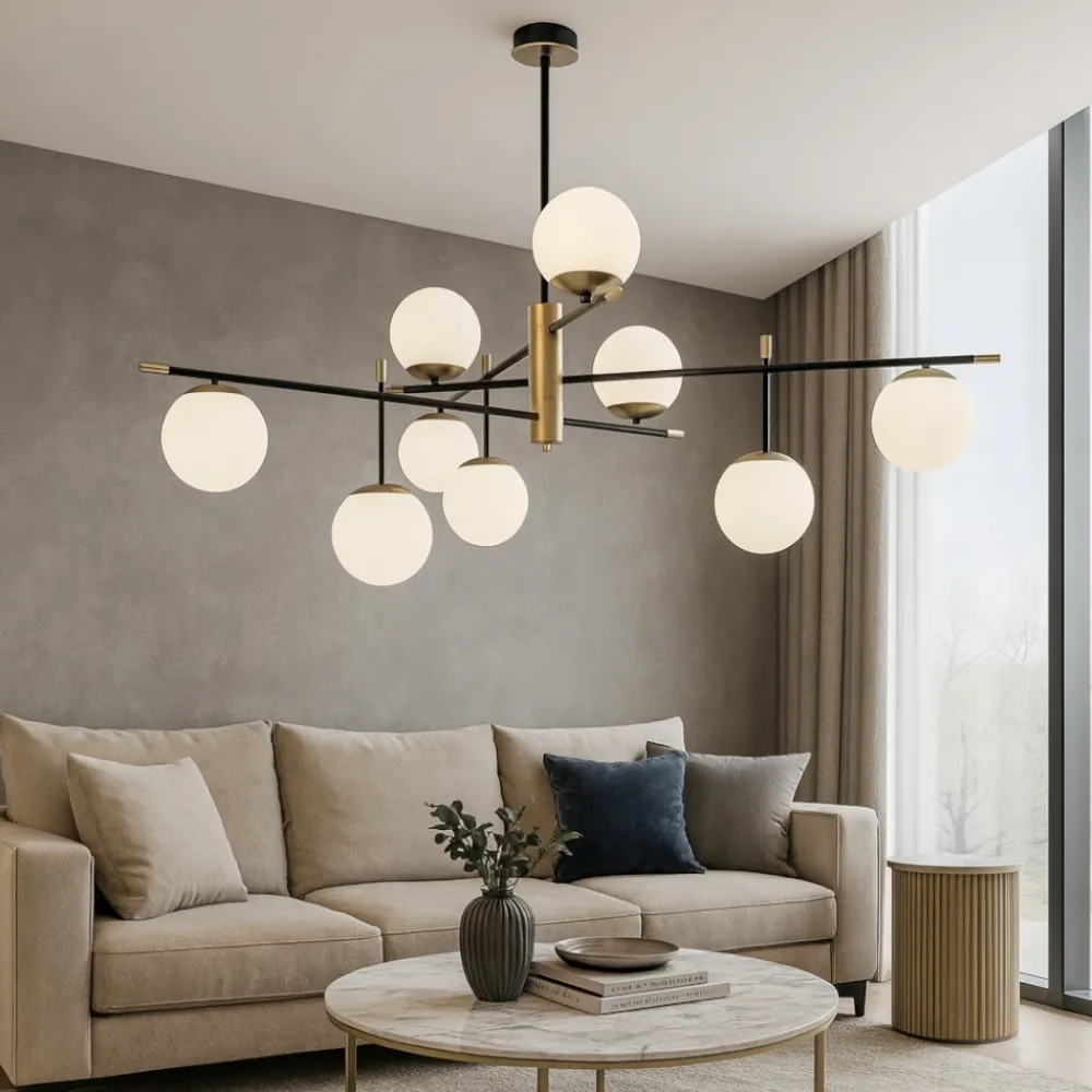 Lampadari Moderni-Ideal Lux gourmet pl9 grande lampadario particolare 9 luci sfere vetro bianco
