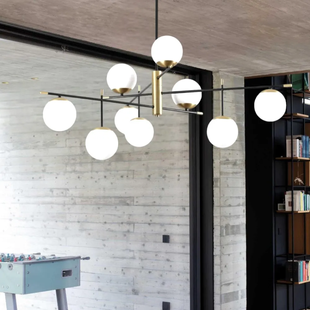 Lampadari Moderni-Ideal Lux gourmet pl9 grande lampadario particolare 9 luci sfere vetro bianco