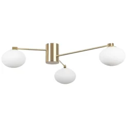 Plafoniere Moderne-Ideal Lux hermes pl3 d90 plafoniera 3 luci oro sfere vetro bianco