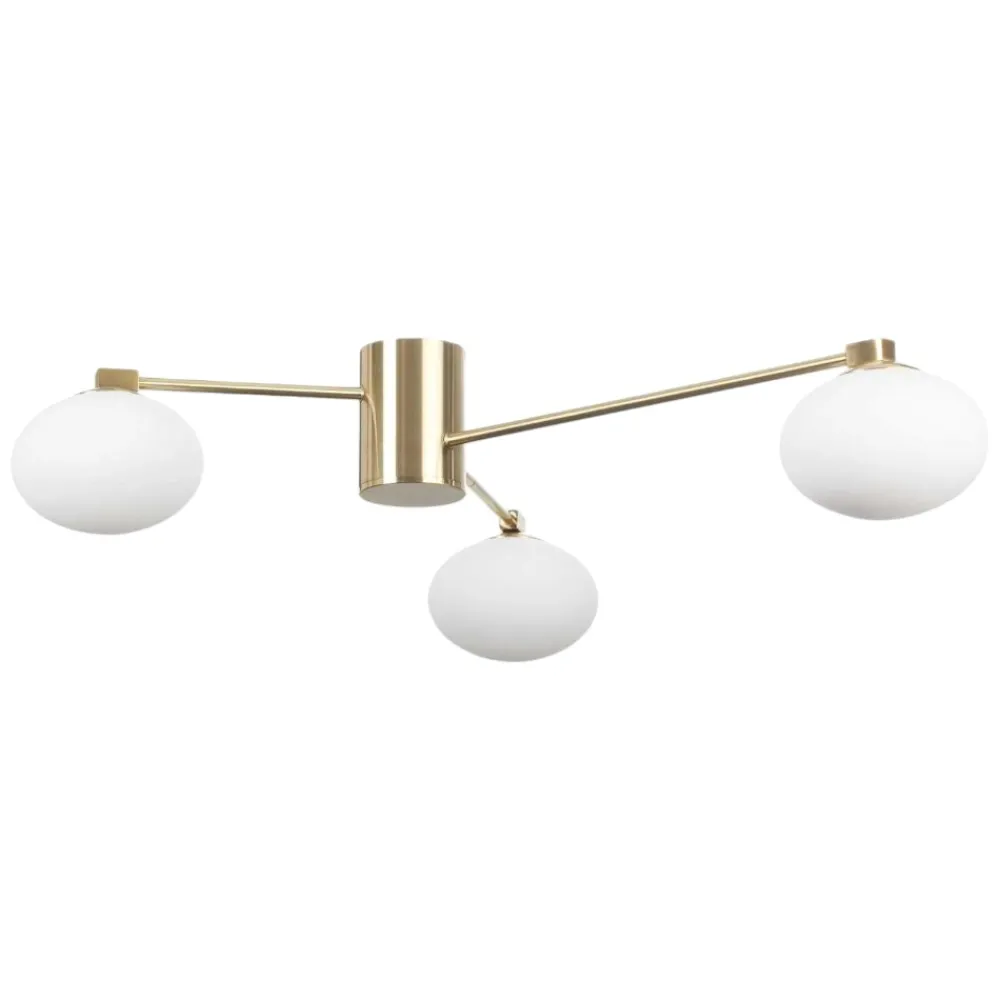 Plafoniere Moderne-Ideal Lux hermes pl3 d90 plafoniera 3 luci oro sfere vetro bianco