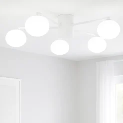 Plafoniere Moderne-Ideal Lux hermes pl5 d90 plafoniera 5 sfere vetro bianco per salotto moderna